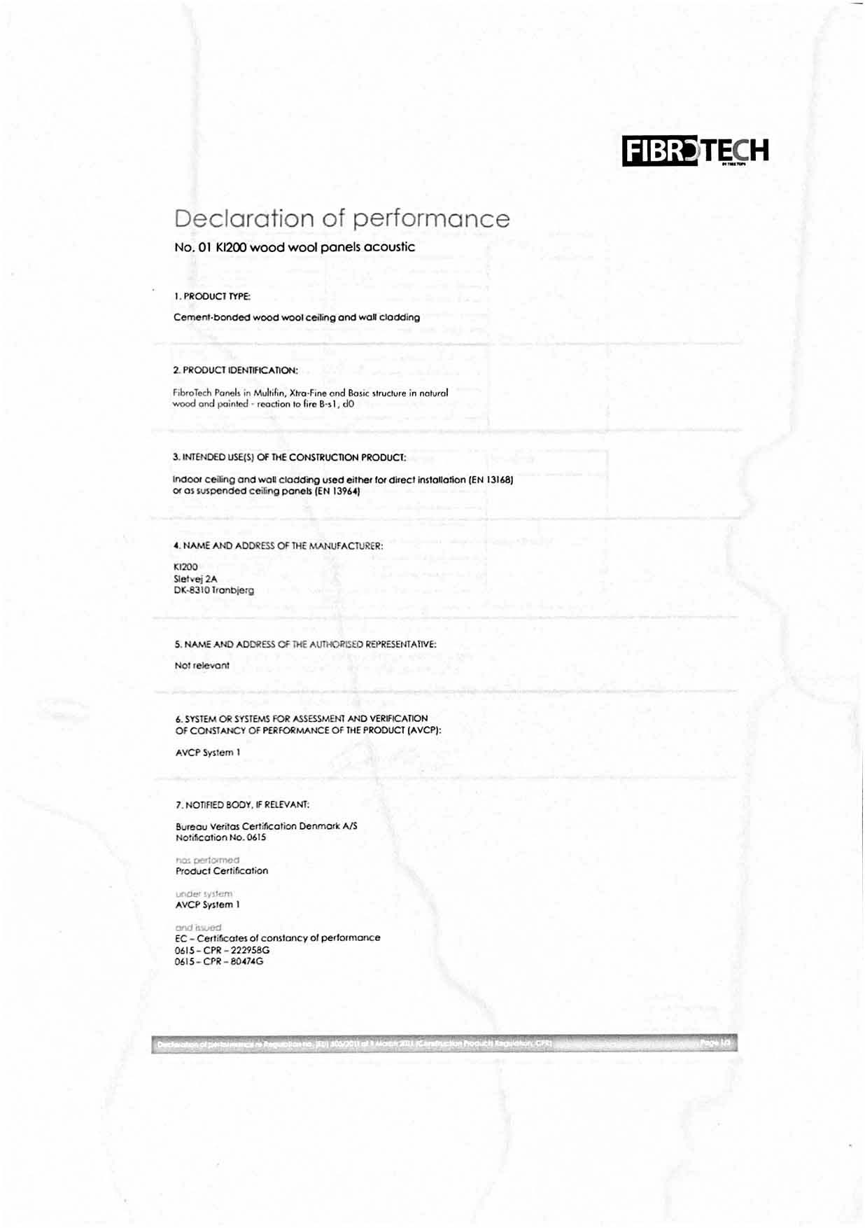 FibroTech Declaration of performance Wood wool panels